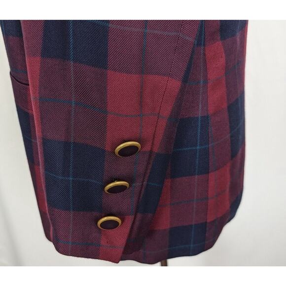 Vintage 90s Jacket Red Blue Plaid Double Breast Oversize Blazer Misses Size 8 - Picture 6 of 9